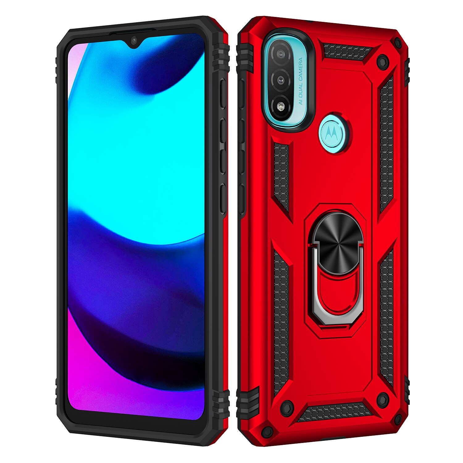 Protectores para celular  para Motorola  Moto E20 / E30 / E40 Funda reforzada con anillo v2 Rojo